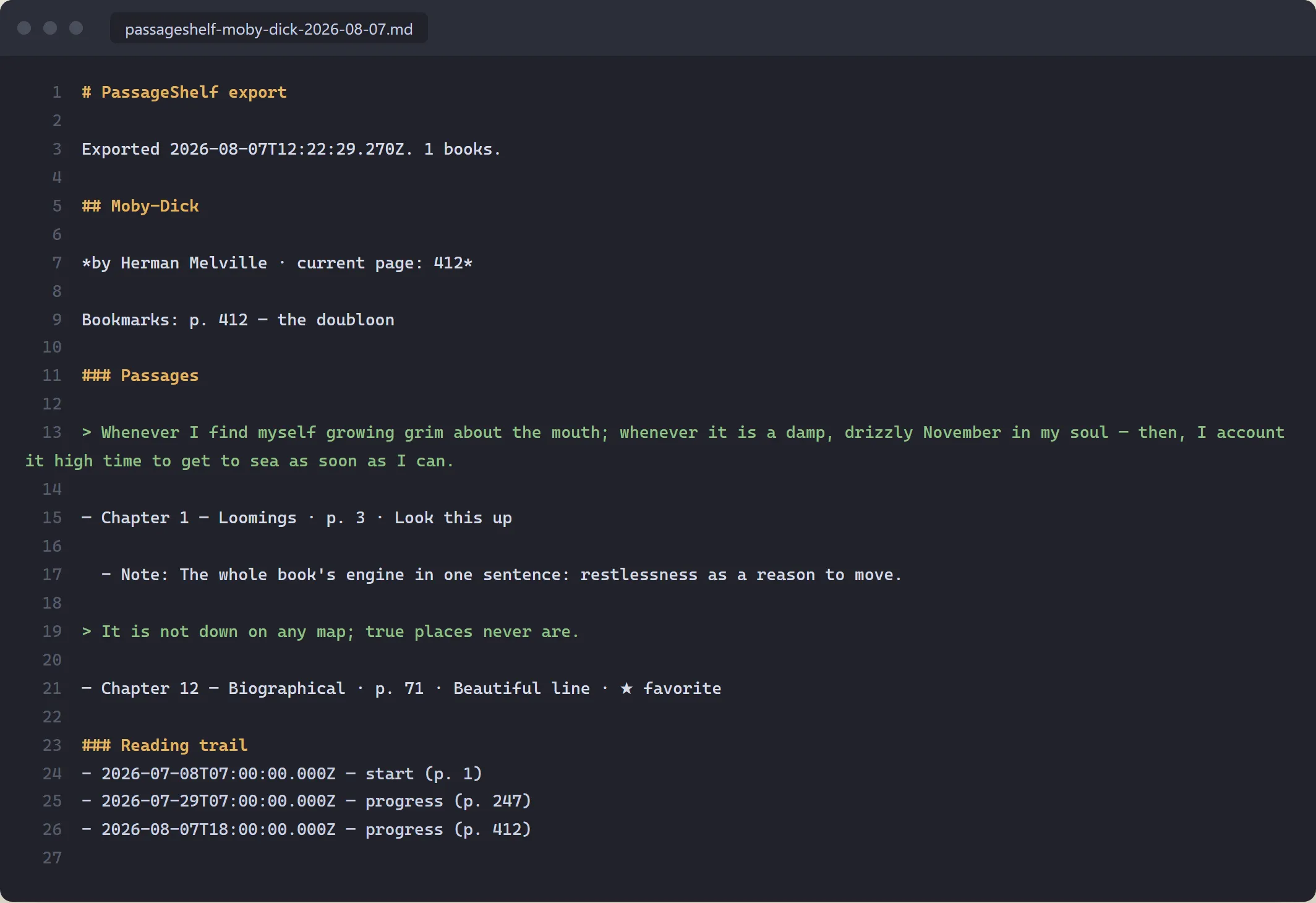 A slice of the Markdown export file