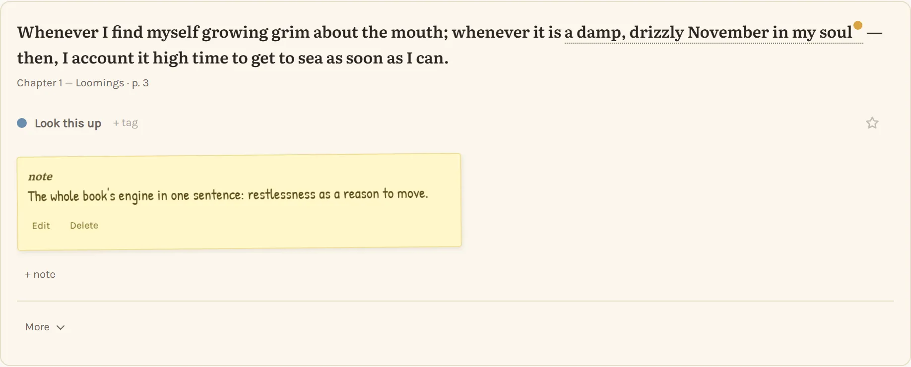 A margin note pinned to specific words in a passage
