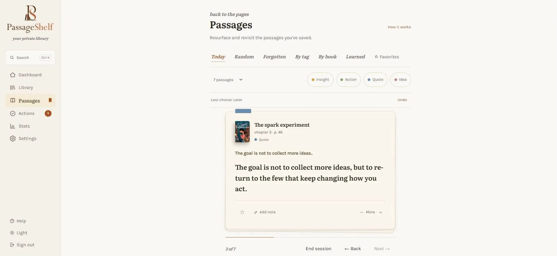 Daily review deck in PassageShelf